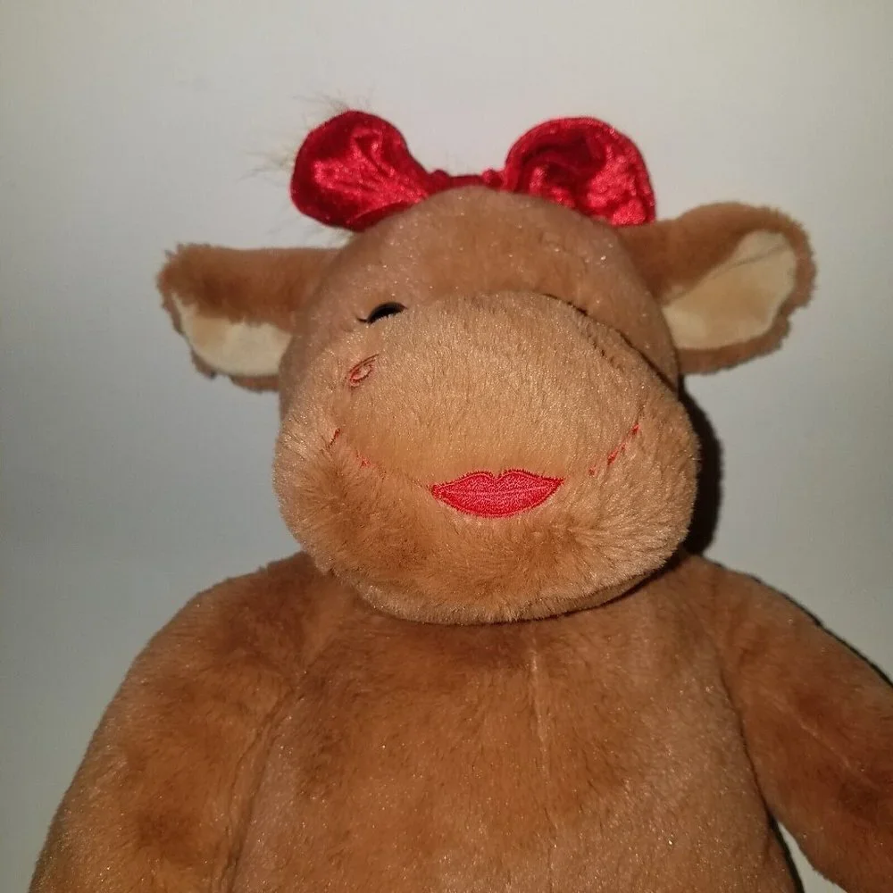 BABW Brown Girl Reindeer Plush Wearing Red Santa Dress Build-A-Bear Christmas